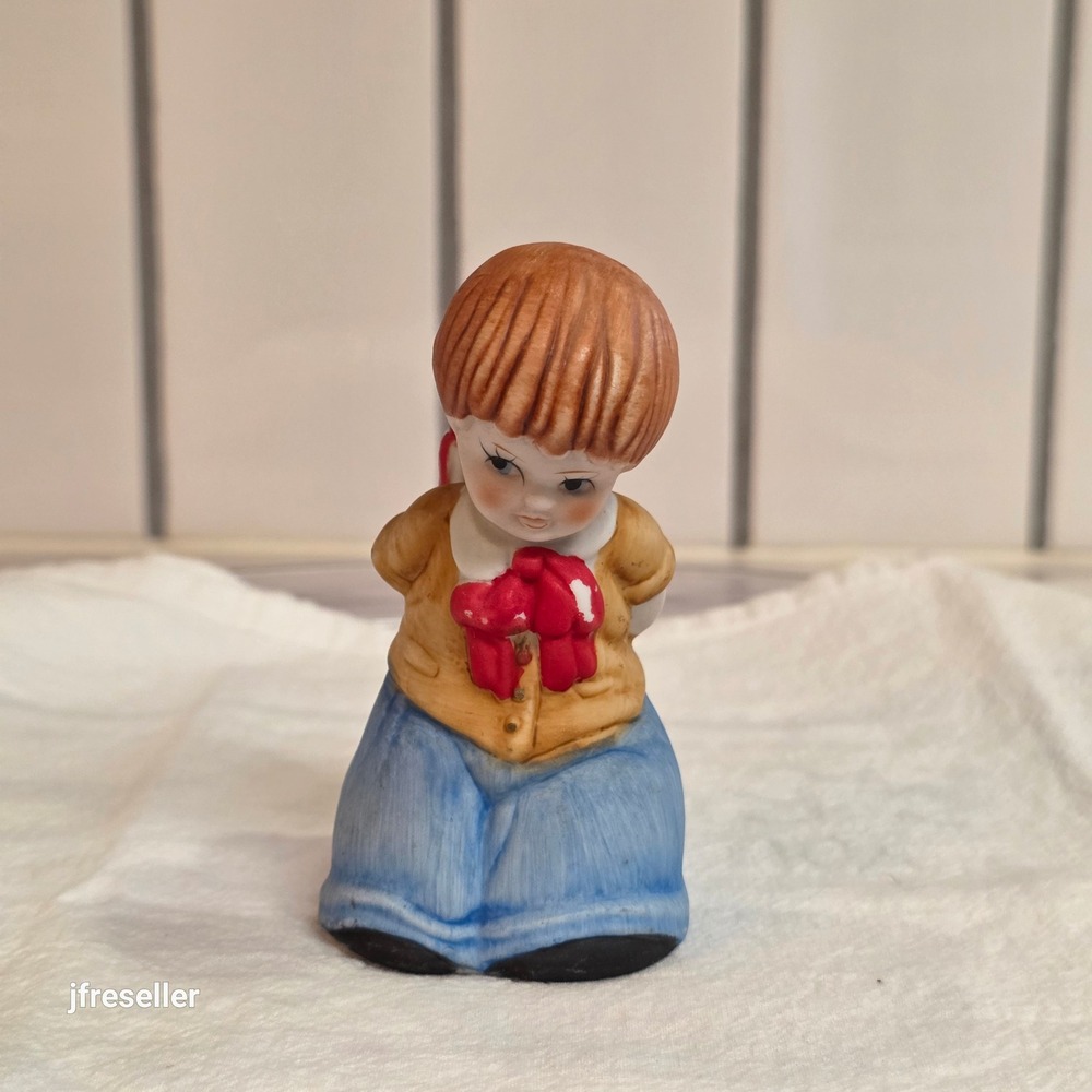 Vintage 1981 House of Lloyd Boy with Gift Porcelain Dinner Bell Figurine